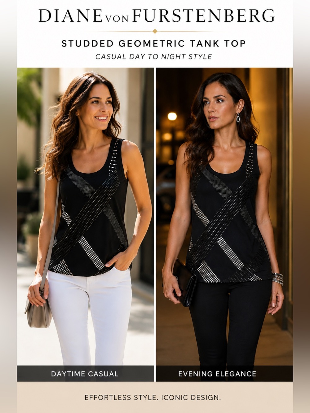 Diane von Furstenberg Black silver Studded Geometric Tank Top Sz S